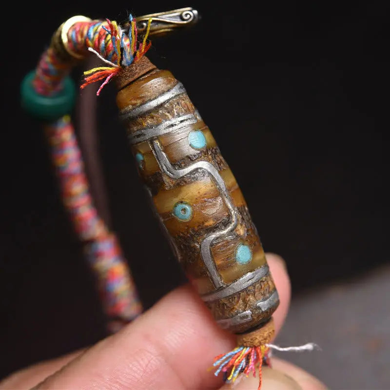 Fortune Jewel Handcrafted Tibetan Nine-eye Dzi Bead Protection Rope Bracelet Fortune Jewel