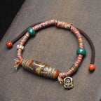 Fortune Jewel Handcrafted Tibetan Nine-eye Dzi Bead Protection Rope Bracelet Fortune Jewel