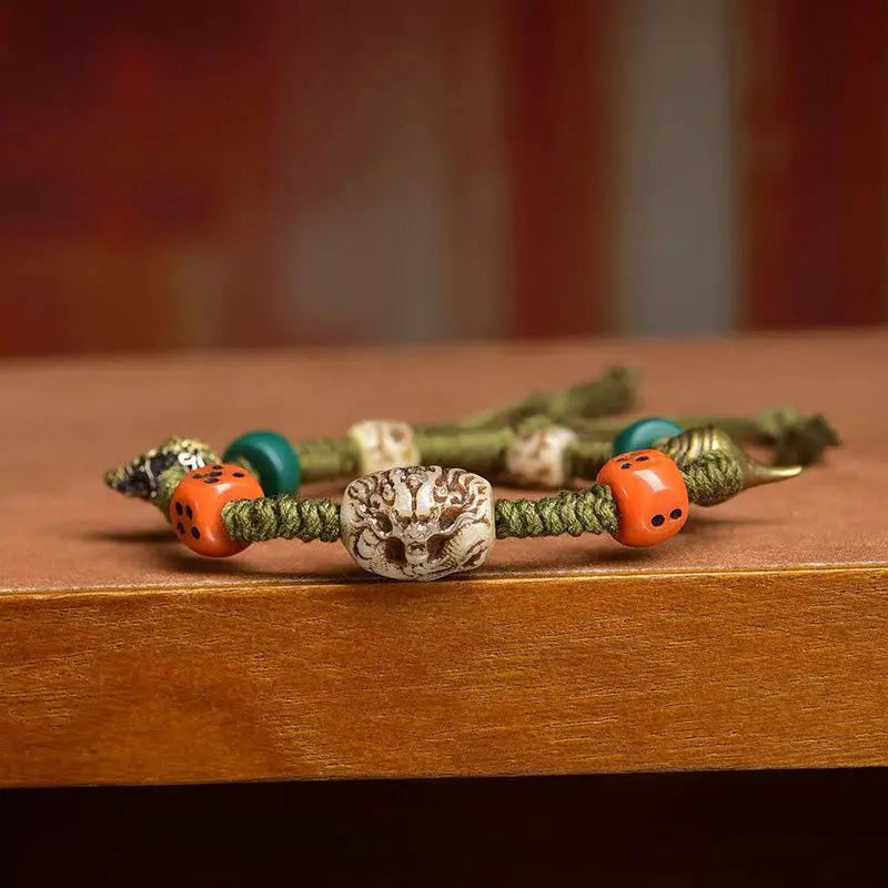Fortune Jewel Tibetan Dragon Pattern Dice Handmade Rope Bracelet Fortune Jewel