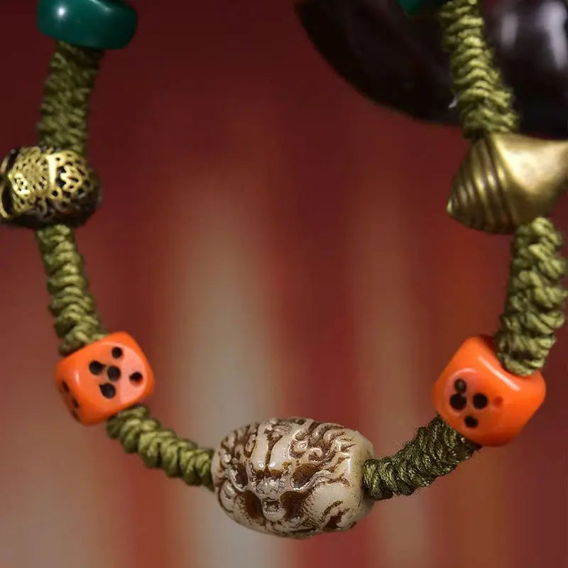 Fortune Jewel Tibetan Dragon Pattern Dice Handmade Rope Bracelet Fortune Jewel