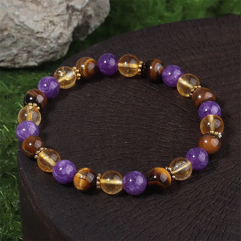Fortune Jewel Amethyst Tiger Eye Citrine Spacer Beads Healing Bracelet Fortune Jewel