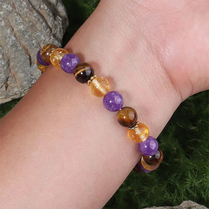 Fortune Jewel Amethyst Tiger Eye Citrine Spacer Beads Healing Bracelet Fortune Jewel