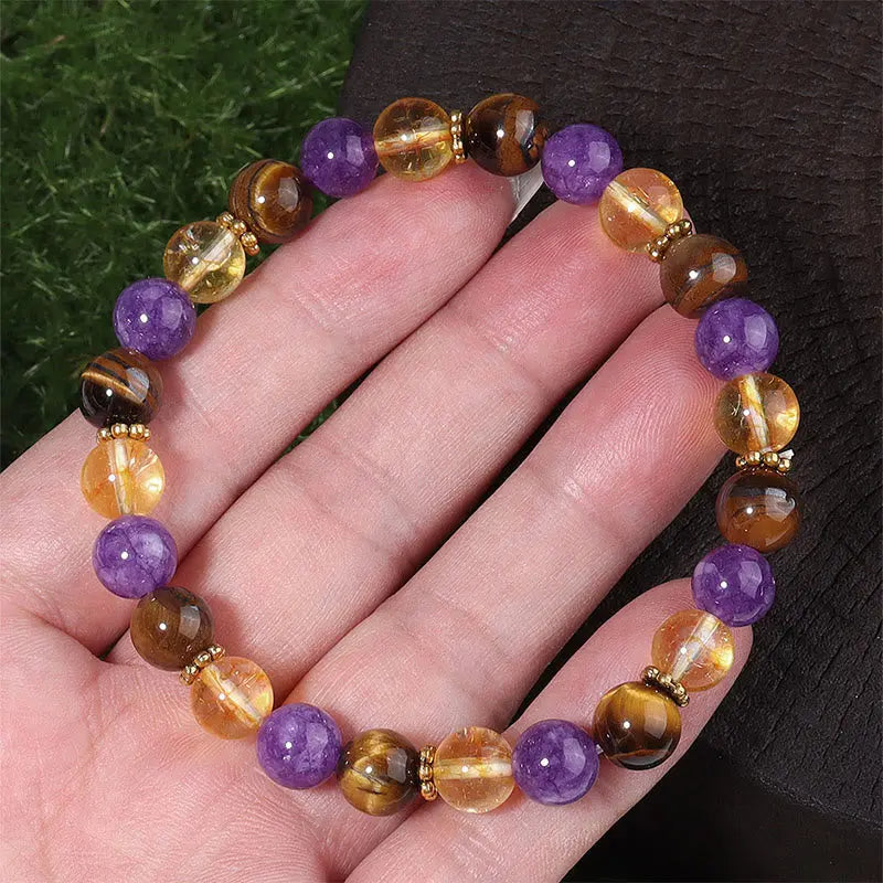 Fortune Jewel Amethyst Tiger Eye Citrine Spacer Beads Healing Bracelet Fortune Jewel