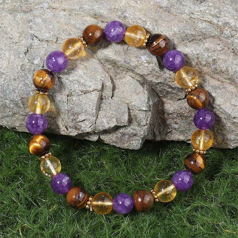 Fortune Jewel Amethyst Tiger Eye Citrine Spacer Beads Healing Bracelet Fortune Jewel