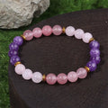 Fortune Jewel Amethyst Strawberry Quartz Pink Crystal Beads Love Peace Bracelet Fortune Jewel
