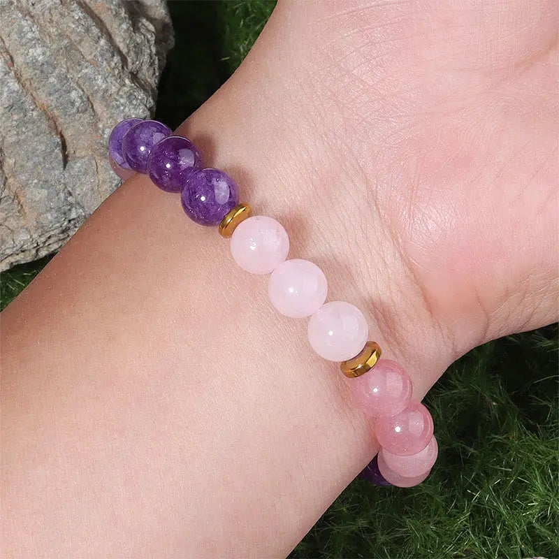 Fortune Jewel Amethyst Strawberry Quartz Pink Crystal Beads Love Peace Bracelet Fortune Jewel
