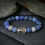 Fortune Jewel Natural Sodalite Grey Jasper Om Mani Padme Hum Harmony Bracelet Fortune Jewel