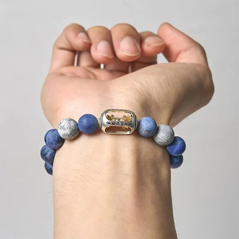 Fortune Jewel Natural Sodalite Grey Jasper Om Mani Padme Hum Harmony Bracelet Fortune Jewel