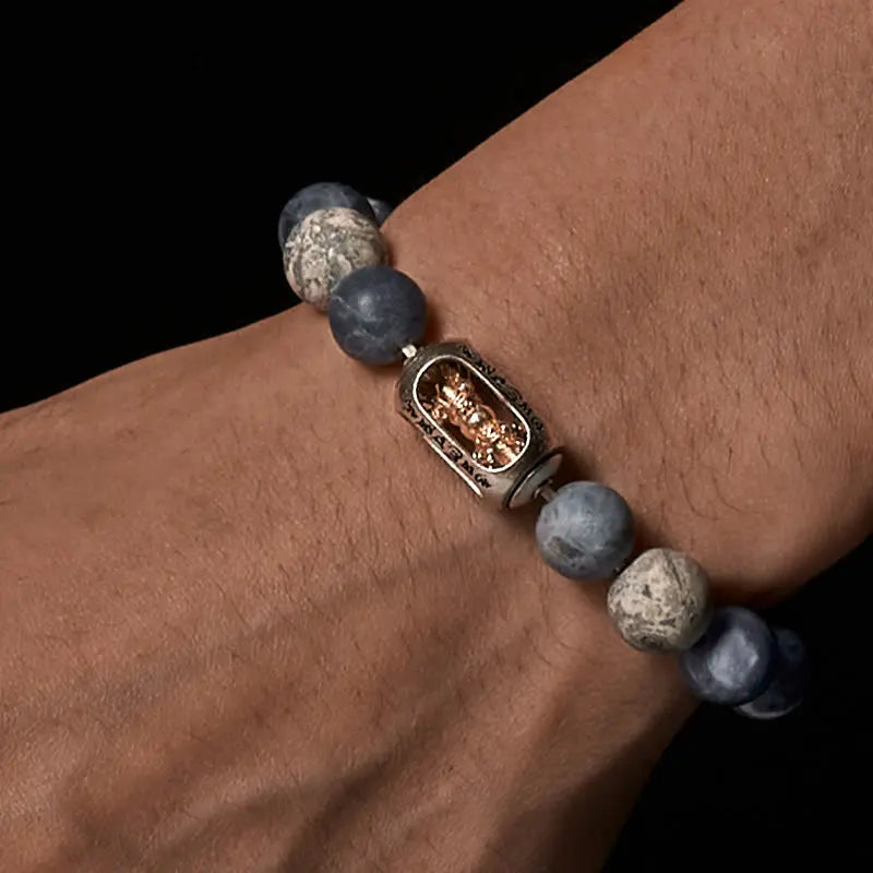 Fortune Jewel Natural Sodalite Grey Jasper Om Mani Padme Hum Harmony Bracelet Fortune Jewel