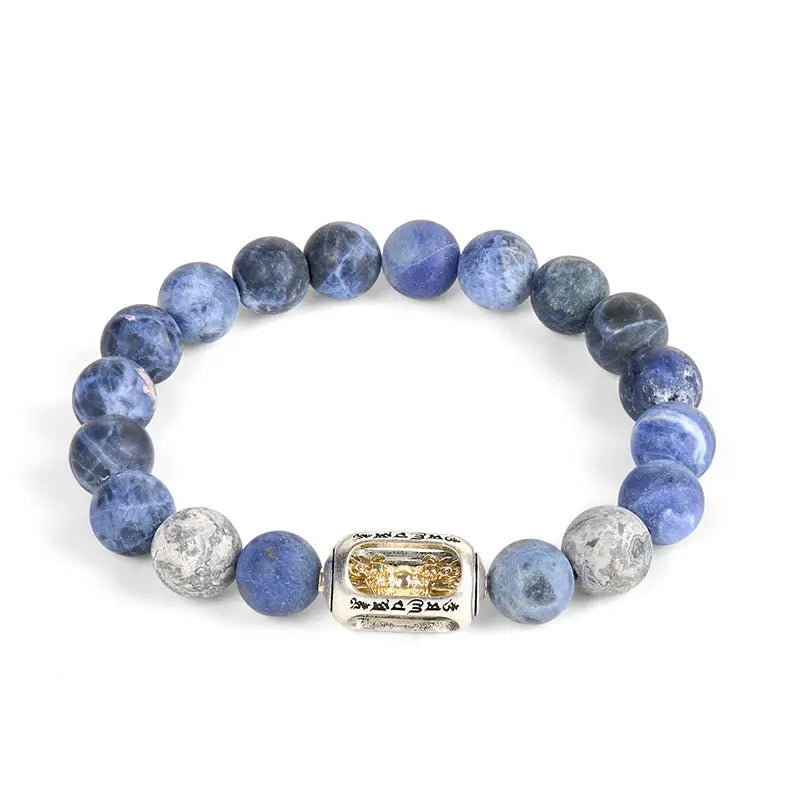 Fortune Jewel Natural Sodalite Grey Jasper Om Mani Padme Hum Harmony Bracelet Fortune Jewel