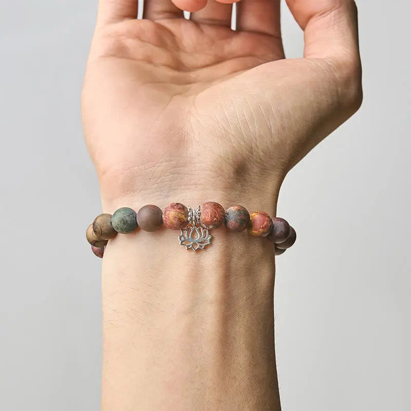 Fortune Jewel 925 Sterling Silver Lotus Design Picasso Jasper Positive Bracelet Fortune Jewel