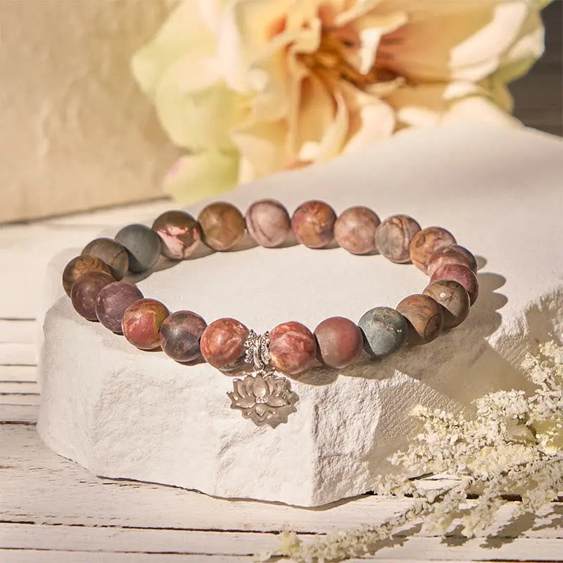 Fortune Jewel 925 Sterling Silver Lotus Design Picasso Jasper Positive Bracelet Fortune Jewel