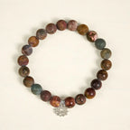 Fortune Jewel 925 Sterling Silver Lotus Design Picasso Jasper Positive Bracelet Fortune Jewel