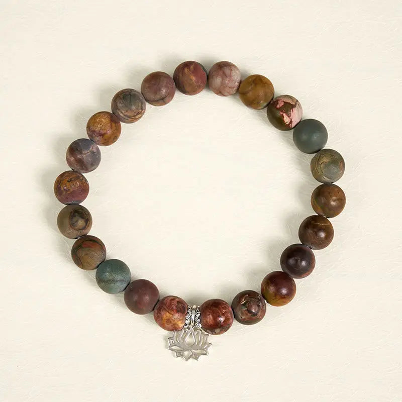 Fortune Jewel 925 Sterling Silver Lotus Design Picasso Jasper Positive Bracelet Fortune Jewel