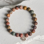 Fortune Jewel 925 Sterling Silver Lotus Design Picasso Jasper Positive Bracelet Fortune Jewel