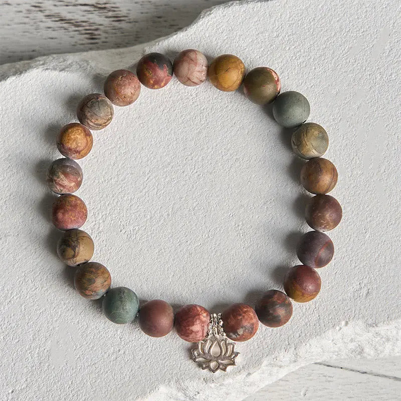 Fortune Jewel 925 Sterling Silver Lotus Design Picasso Jasper Positive Bracelet Fortune Jewel