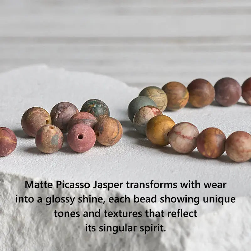 Fortune Jewel 925 Sterling Silver Lotus Design Picasso Jasper Positive Bracelet Fortune Jewel