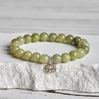 Fortune Jewel 925 Sterling Silver Lotus Natural Cyan Jade Luck Bracelet Fortune Jewel