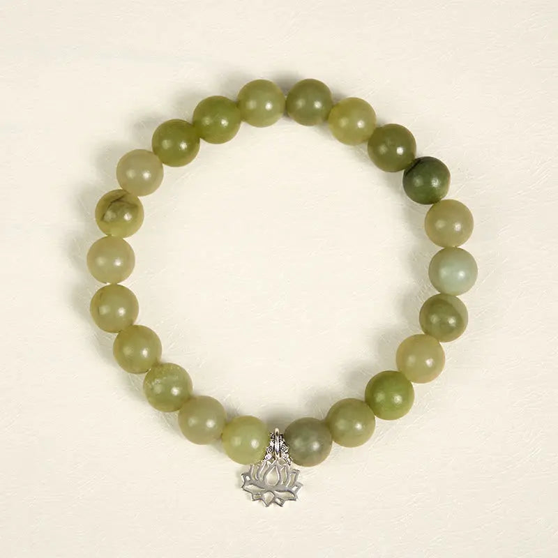 Fortune Jewel 925 Sterling Silver Lotus Natural Cyan Jade Luck Bracelet Fortune Jewel