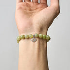 Fortune Jewel 925 Sterling Silver Lotus Natural Cyan Jade Luck Bracelet Fortune Jewel