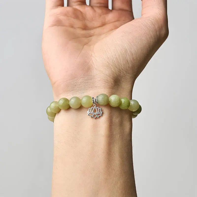 Fortune Jewel 925 Sterling Silver Lotus Natural Cyan Jade Luck Bracelet Fortune Jewel