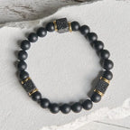 Fortune Jewel Natural Frosted Black Onyx Square Lava Rock Fortune Bracelet Fortune Jewel