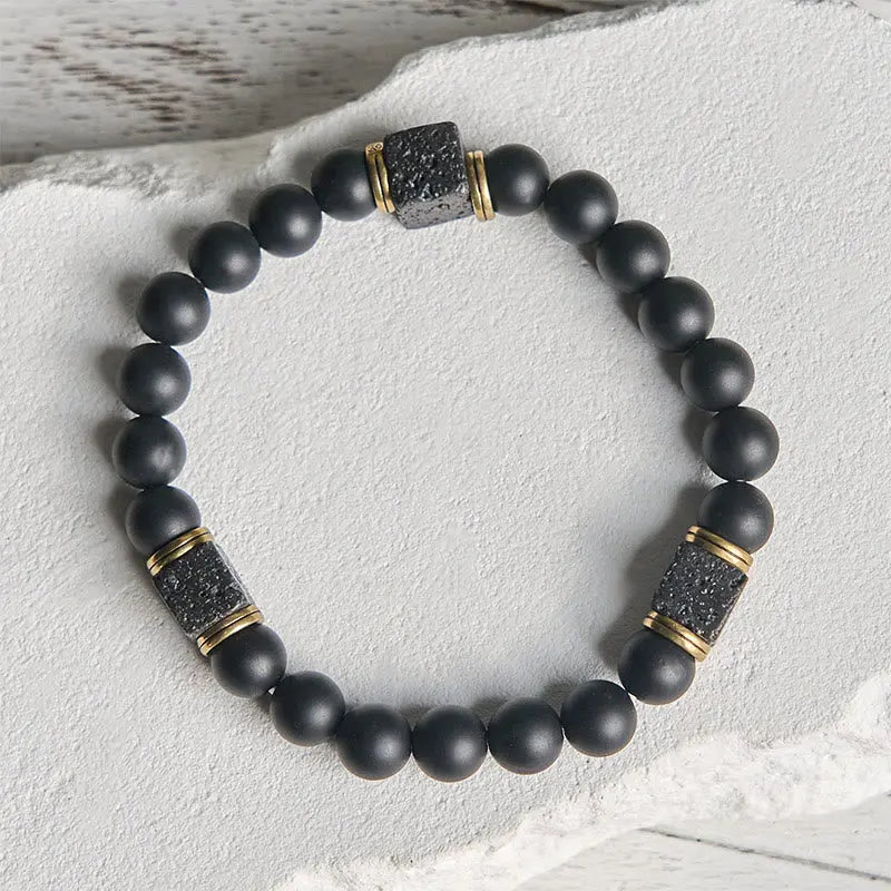 Fortune Jewel Natural Frosted Black Onyx Square Lava Rock Fortune Bracelet Fortune Jewel