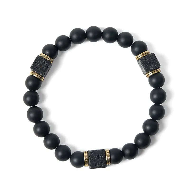 Fortune Jewel Natural Frosted Black Onyx Square Lava Rock Fortune Bracelet Fortune Jewel