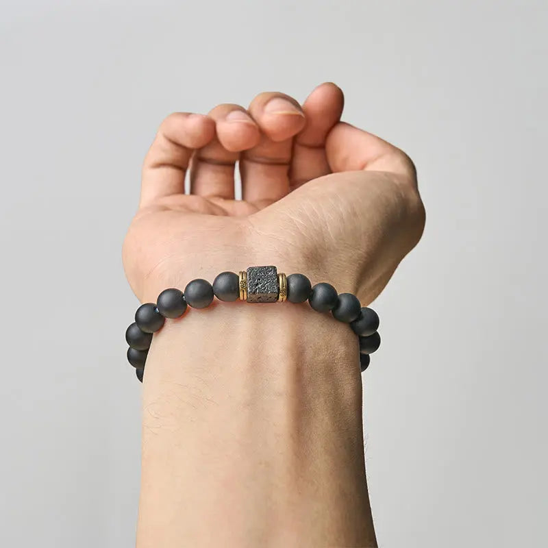 Fortune Jewel Natural Frosted Black Onyx Square Lava Rock Fortune Bracelet Fortune Jewel