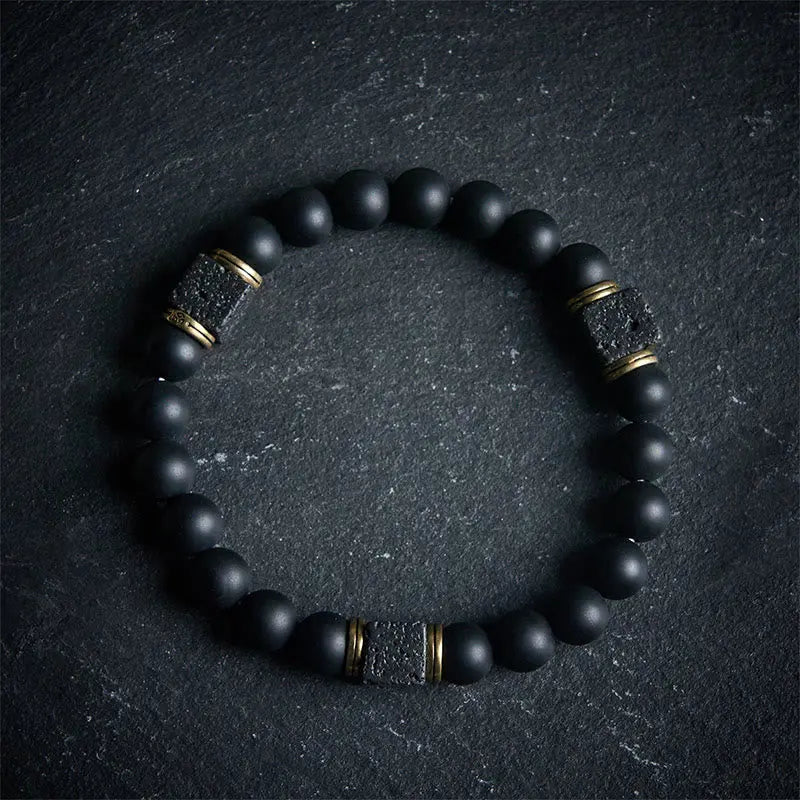 Fortune Jewel Natural Frosted Black Onyx Square Lava Rock Fortune Bracelet Fortune Jewel