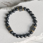 Fortune Jewel Natural Frosted Black Onyx Square Lava Rock Fortune Bracelet Fortune Jewel