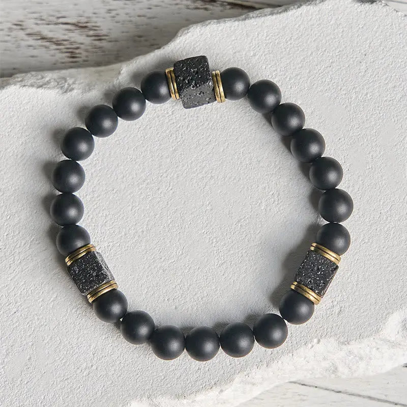 Fortune Jewel Natural Frosted Black Onyx Square Lava Rock Fortune Bracelet Fortune Jewel