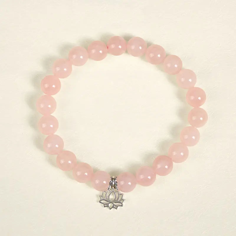 Fortune Jewel 925 Sterling Silver Lotus Design Natural Pink Crystal Soothing Bracelet Fortune Jewel