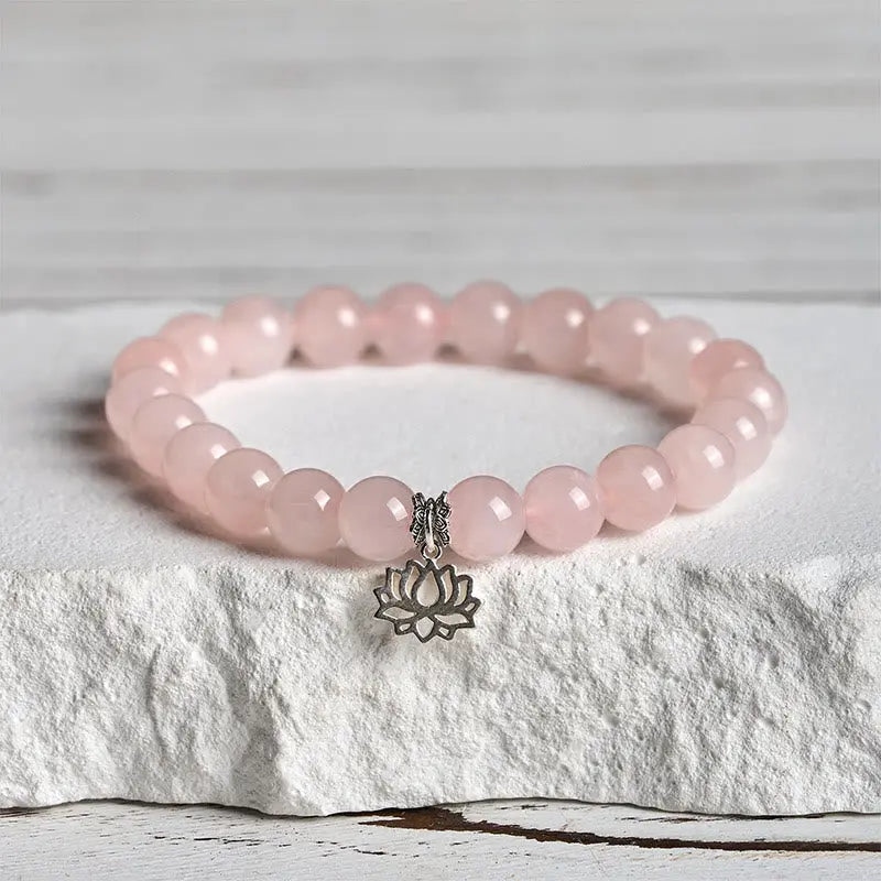 Fortune Jewel 925 Sterling Silver Lotus Design Natural Pink Crystal Soothing Bracelet Fortune Jewel