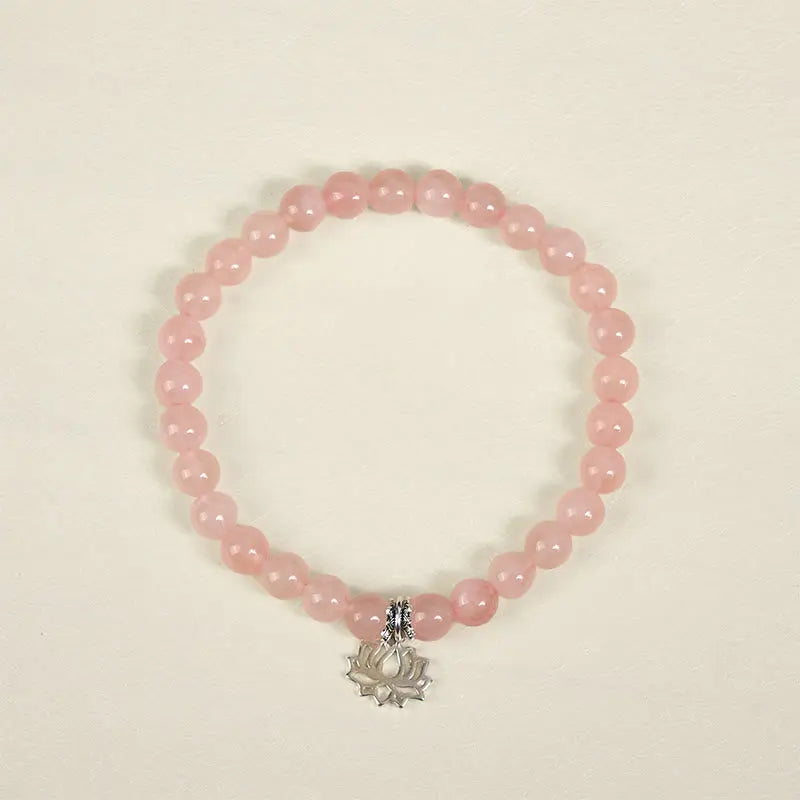 Fortune Jewel 925 Sterling Silver Lotus Design Natural Pink Crystal Soothing Bracelet Fortune Jewel
