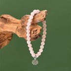 Fortune Jewel 925 Sterling Silver Lotus Design Natural Pink Crystal Soothing Bracelet Fortune Jewel