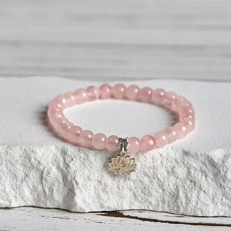 Fortune Jewel 925 Sterling Silver Lotus Design Natural Pink Crystal Soothing Bracelet Fortune Jewel
