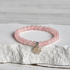 Fortune Jewel 925 Sterling Silver Lotus Design Natural Pink Crystal Soothing Bracelet Fortune Jewel