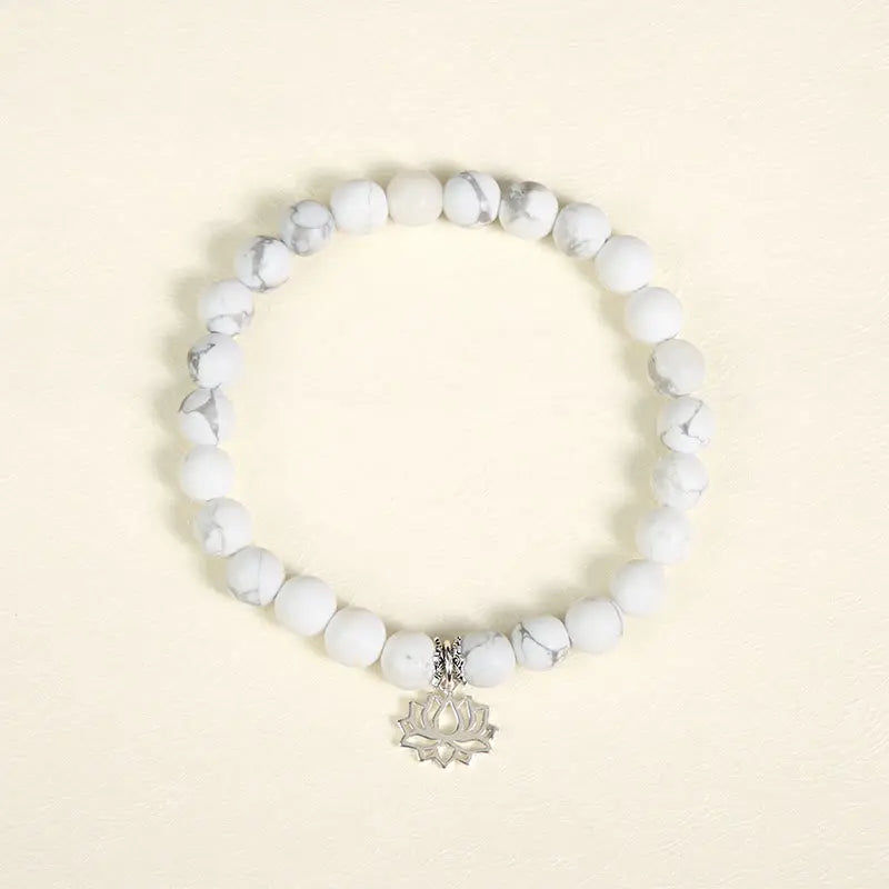 Fortune Jewel 925 Sterling Silver Lotus Design Natural White Turquoise Wealth Bracelet Fortune Jewel