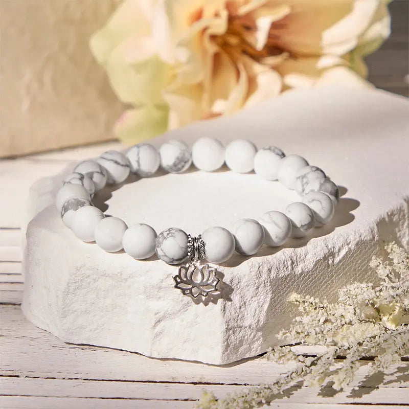 Fortune Jewel 925 Sterling Silver Lotus Design Natural White Turquoise Wealth Bracelet Fortune Jewel