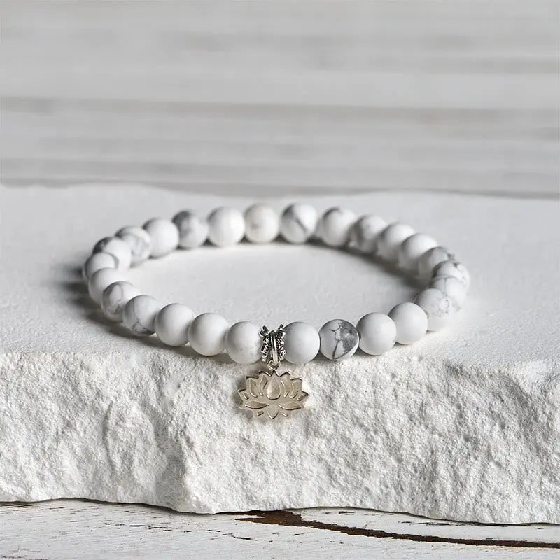 Fortune Jewel 925 Sterling Silver Lotus Design Natural White Turquoise Wealth Bracelet Fortune Jewel