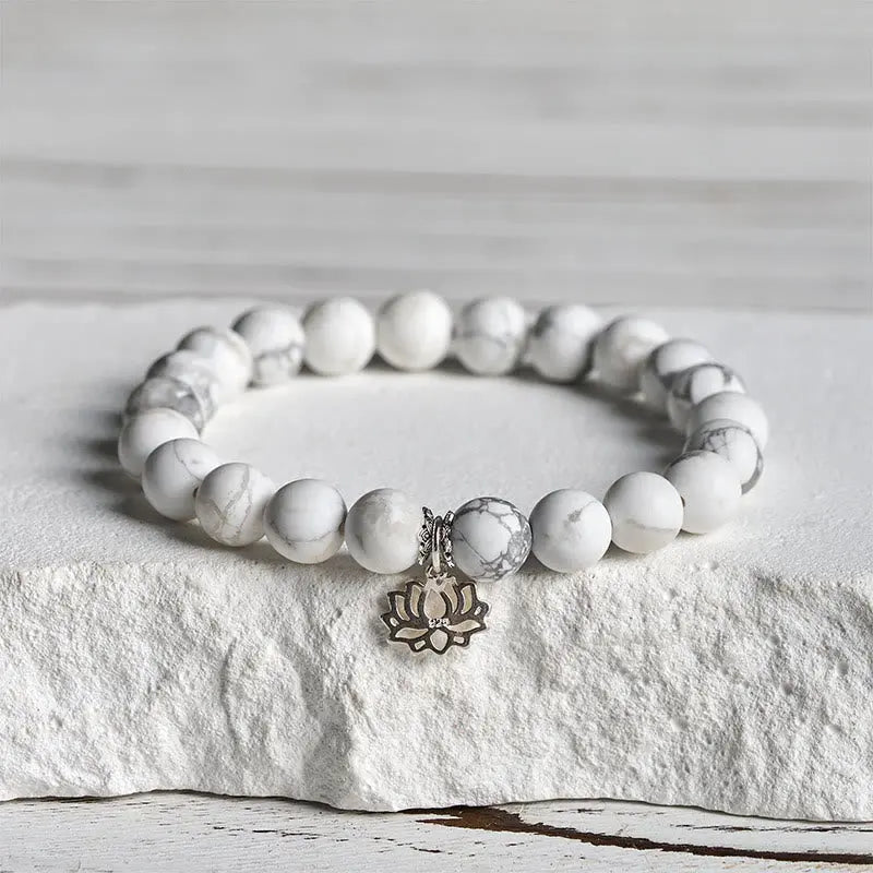 Fortune Jewel 925 Sterling Silver Lotus Design Natural White Turquoise Wealth Bracelet Fortune Jewel