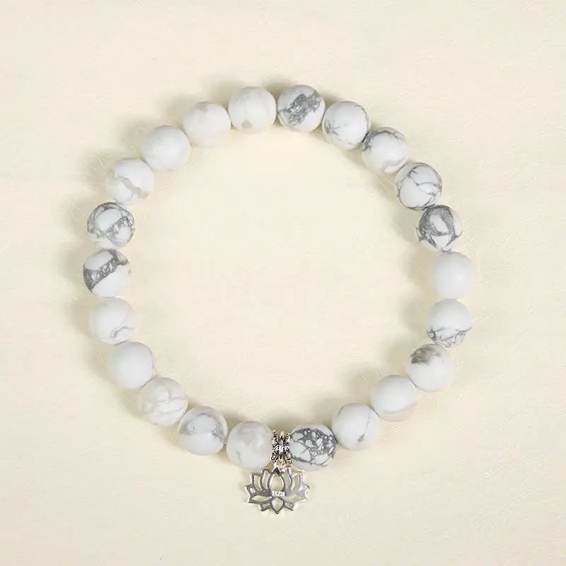 Fortune Jewel 925 Sterling Silver Lotus Design Natural White Turquoise Wealth Bracelet Fortune Jewel