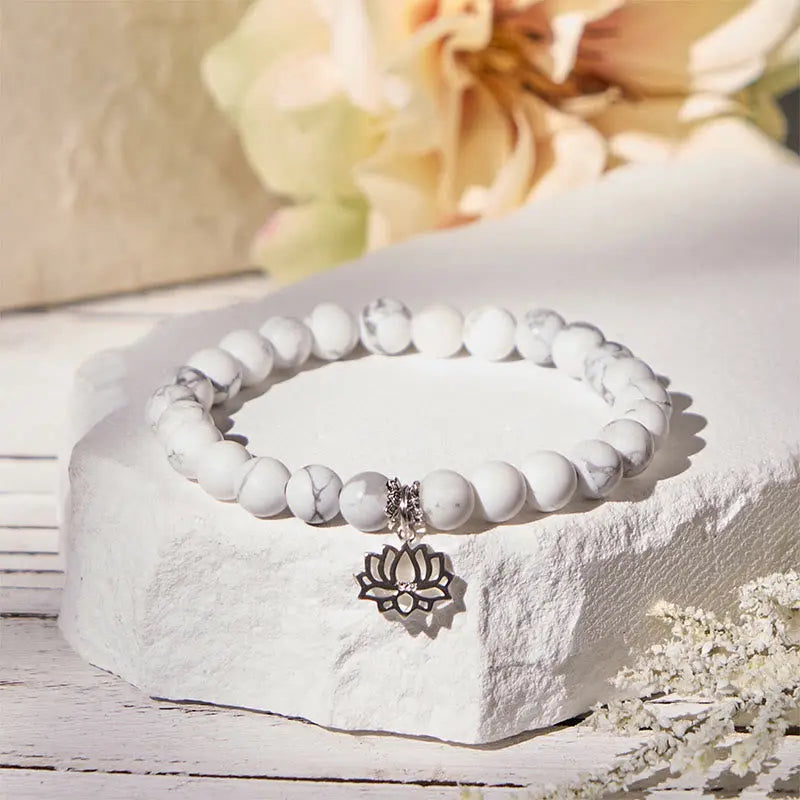 Fortune Jewel 925 Sterling Silver Lotus Design Natural White Turquoise Wealth Bracelet Fortune Jewel