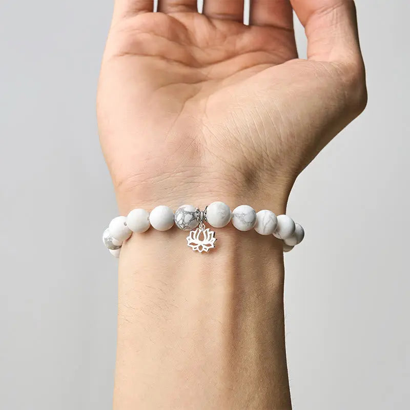 Fortune Jewel 925 Sterling Silver Lotus Design Natural White Turquoise Wealth Bracelet Fortune Jewel