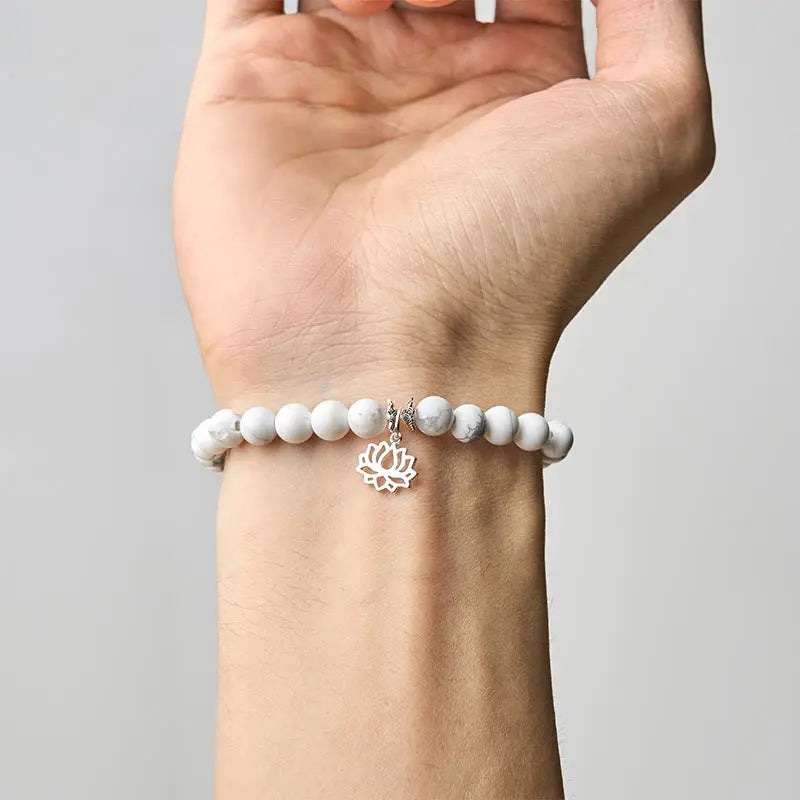 Fortune Jewel 925 Sterling Silver Lotus Design Natural White Turquoise Wealth Bracelet Fortune Jewel