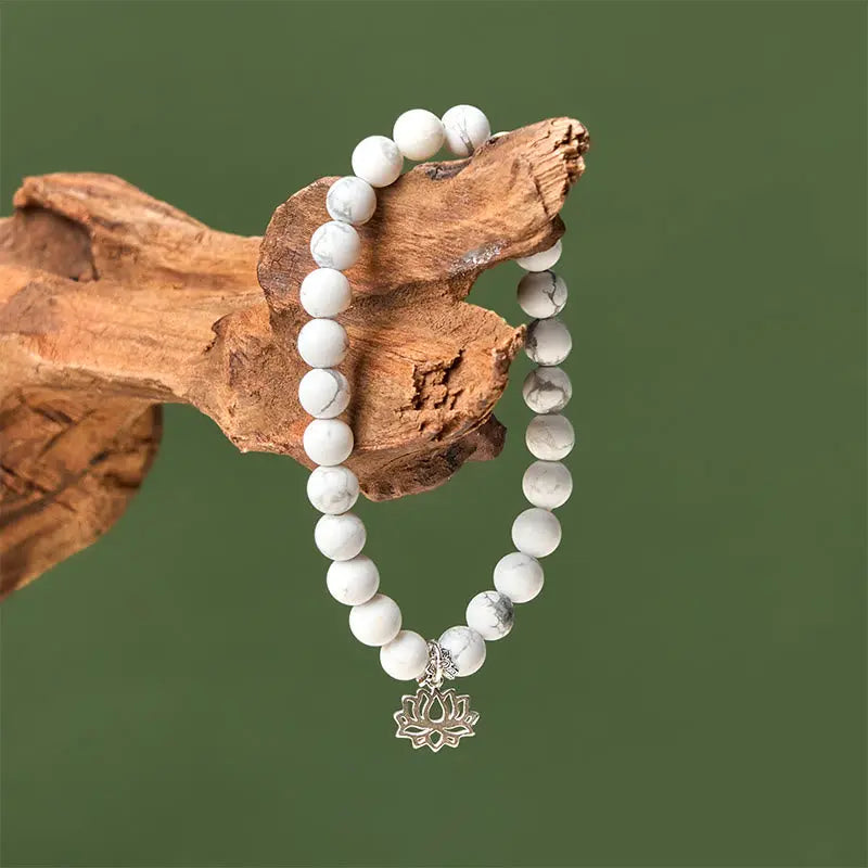 Fortune Jewel 925 Sterling Silver Lotus Design Natural White Turquoise Wealth Bracelet Fortune Jewel