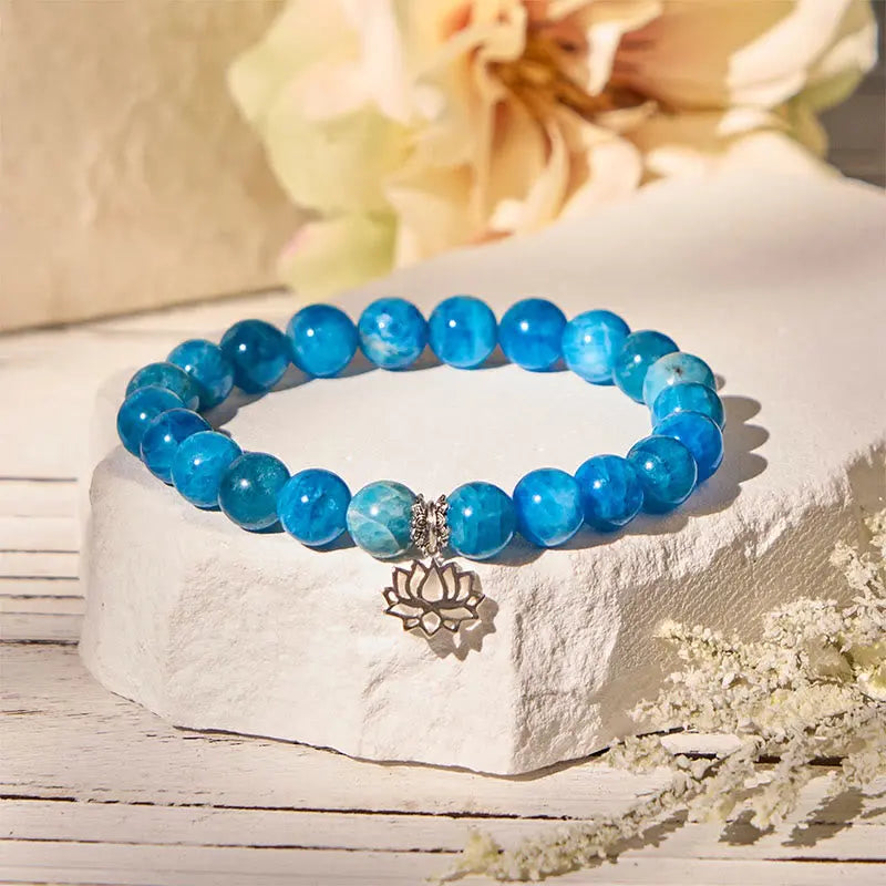 Fortune Jewel 925 Sterling Silver Lotus Natural Apatite Creativity Bracelet Fortune Jewel