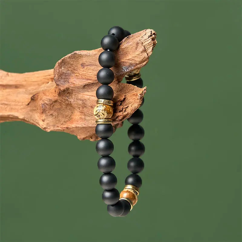 Fortune Jewel Natural Frosted Black Onyx Picture Jasper Fortune Bracelet Fortune Jewel