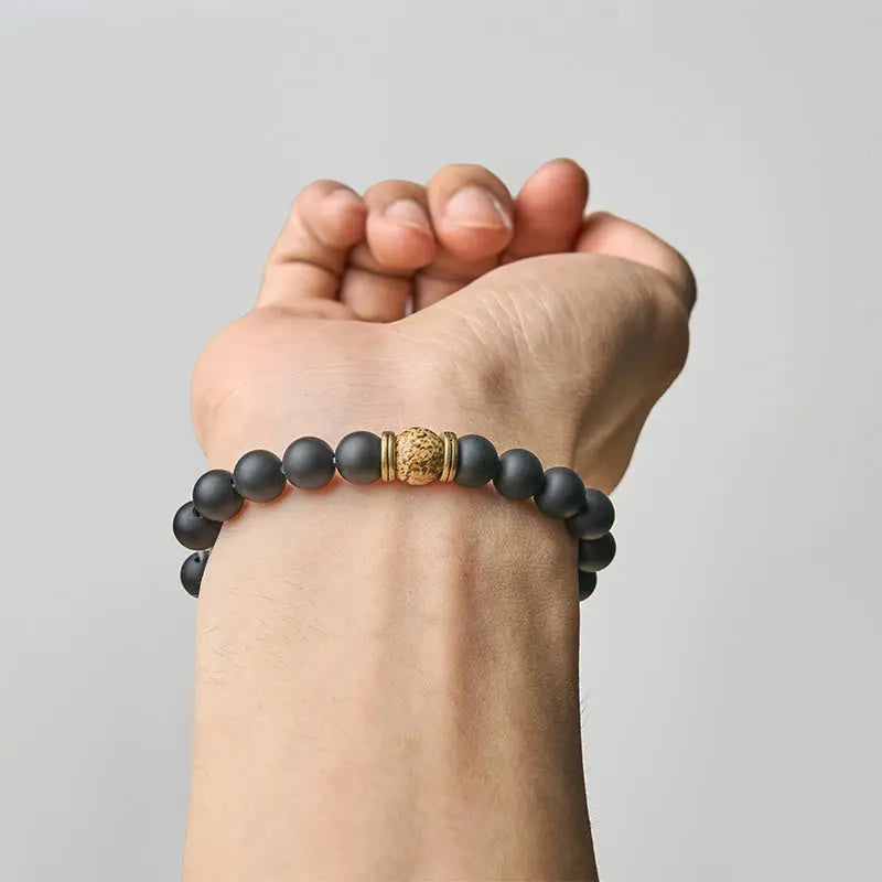 Fortune Jewel Natural Frosted Black Onyx Picture Jasper Fortune Bracelet Fortune Jewel